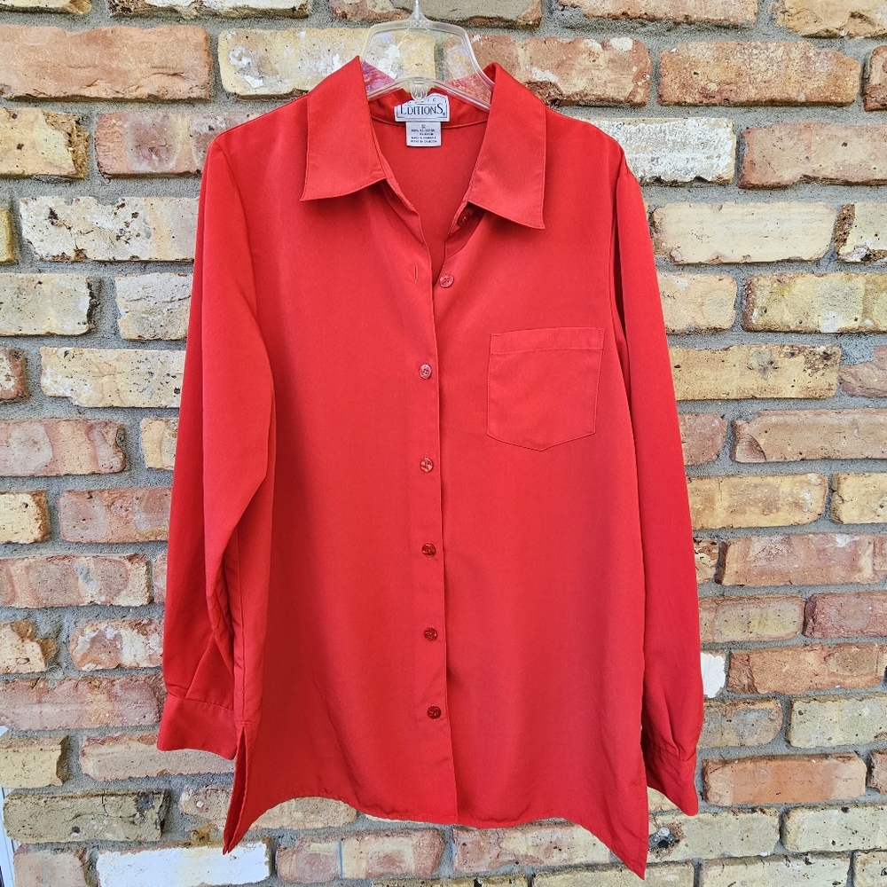 Vintage Vibrant Red Button-Down Basic Editions Bl… - image 6